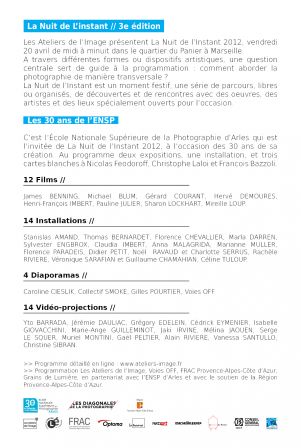 La Nuit de l'Instant 2012, avr. 2012 La Nuit de l'Instant 2012